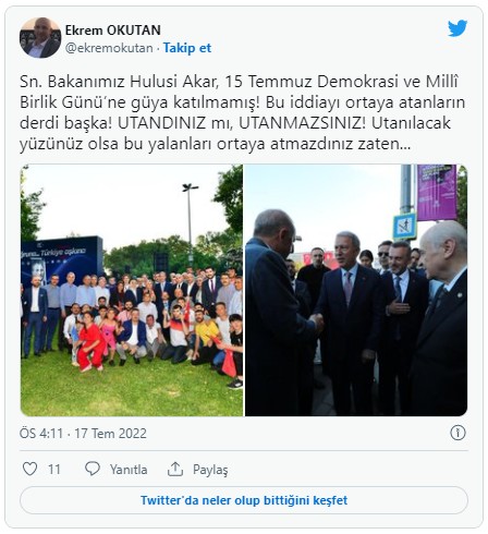 'Hulusi Akar 15 Temmuz törenine katılmadı' iddiası fotoğraflarla yalanlandı!